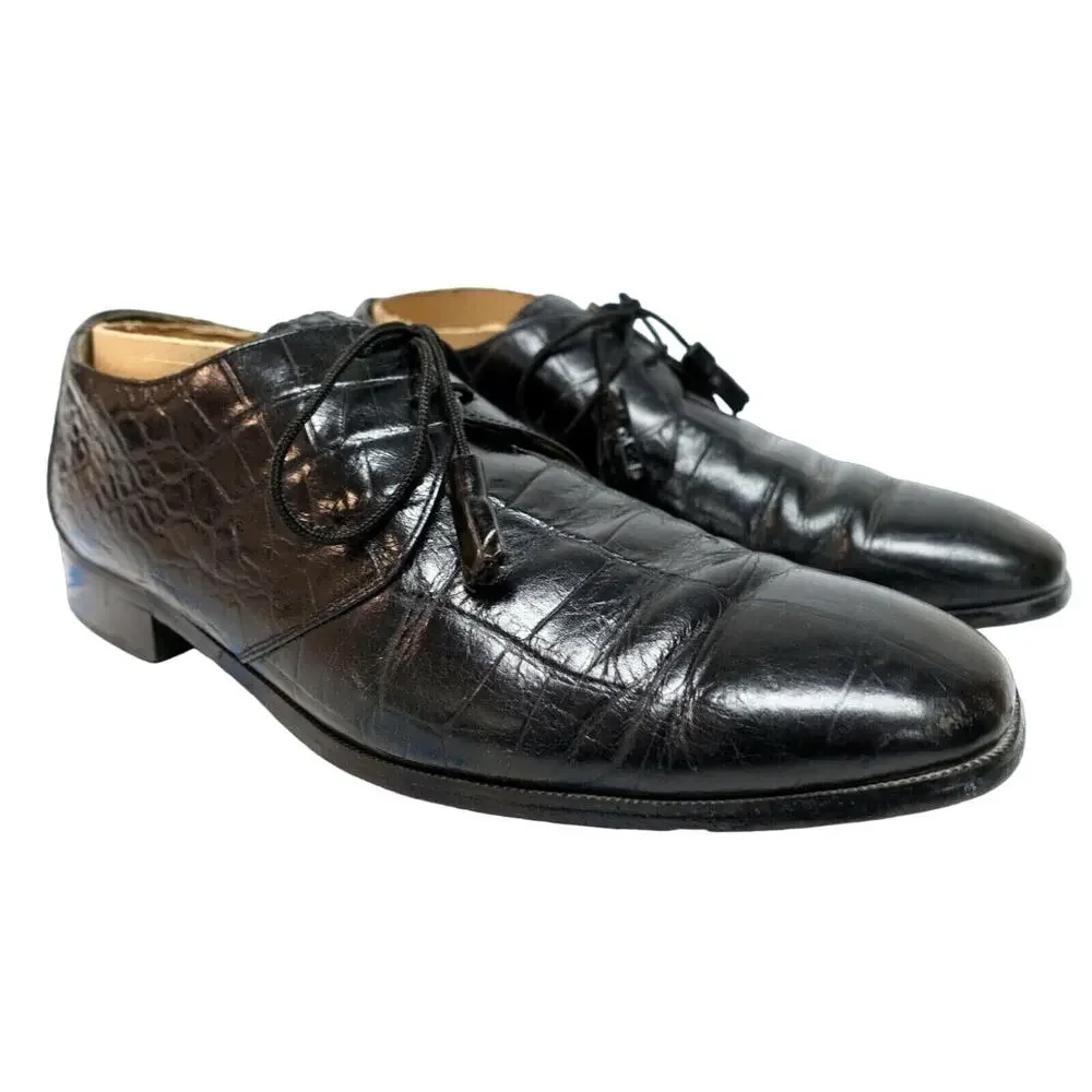 Florsheim Barletta men's 10.5 D 20613 leather black dress shoes croc print